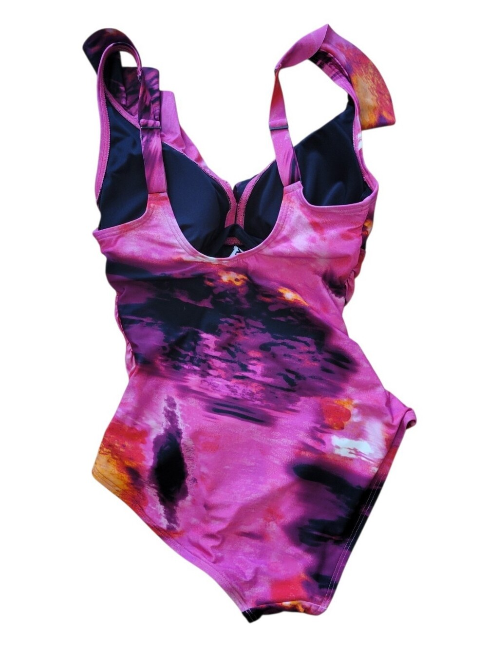 NWT DKNY Pink Watercolor Ruffle One Piece Swimsuit Size Small - Picture 4 of 5
